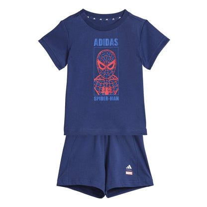 Dark Blue-Off White - Front - Adidas Baby Spider-Man Marvel T-Shirt & Shorts Set