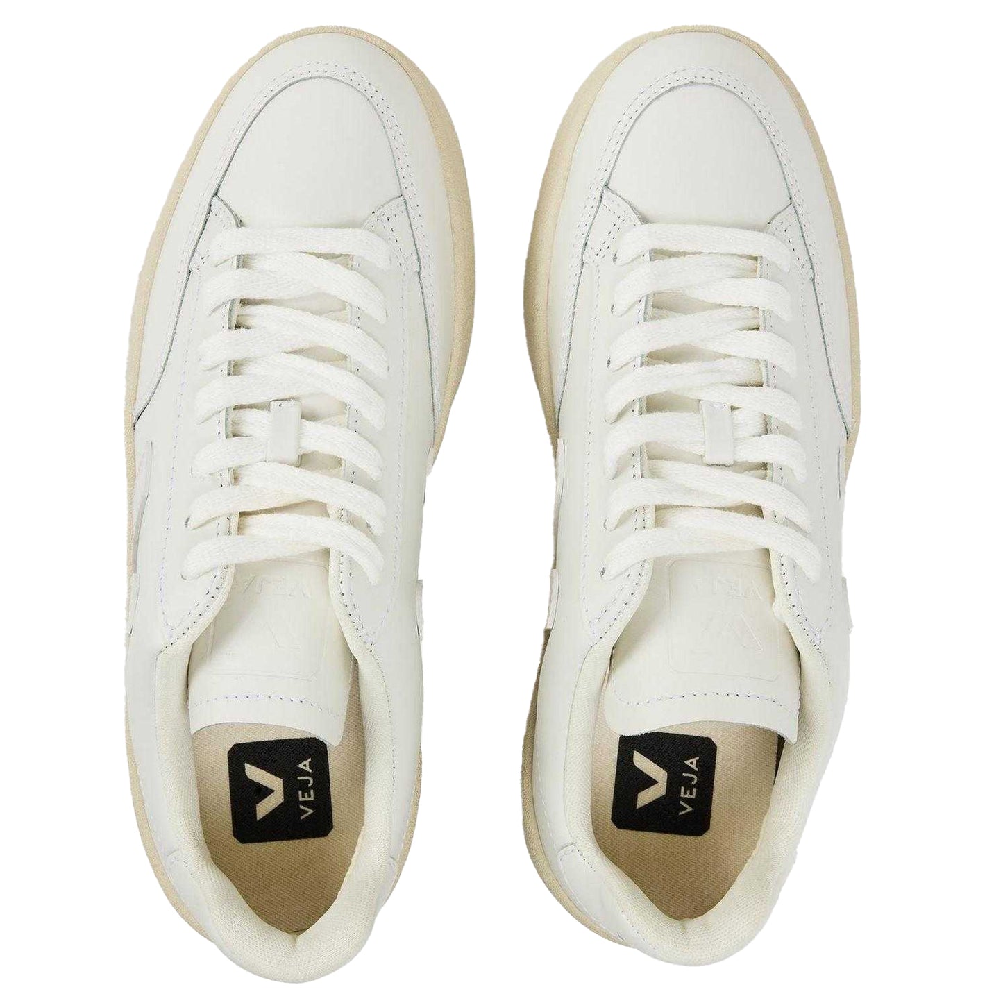 White - Side - Veja Womens-Ladies V Leather Flat Court Trainers