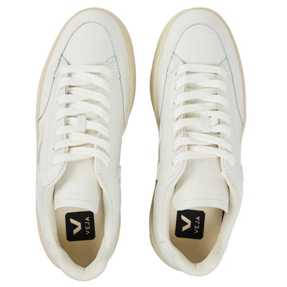 White - Side - Veja Womens-Ladies V Leather Flat Court Trainers