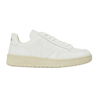 White - Front - Veja Womens-Ladies V Leather Flat Court Trainers
