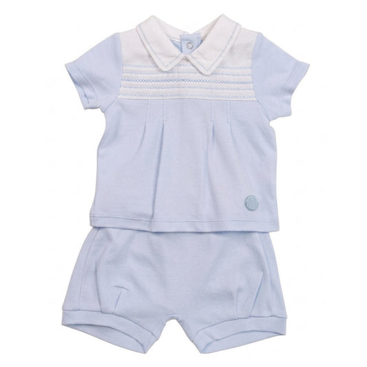 Blue - Front - Mintini Baby Embroidered Top & Shorts Set