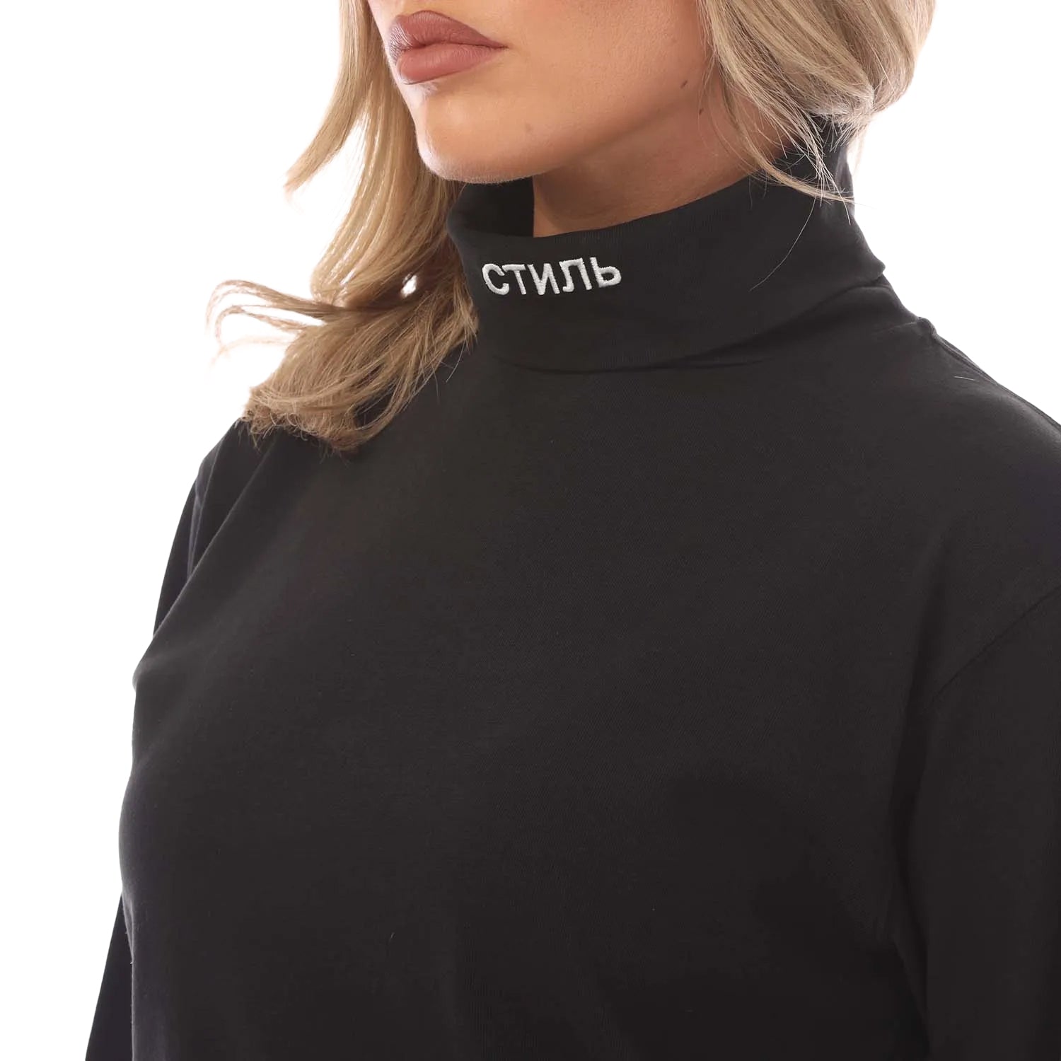 Black-White - Side - Heron Preston Womens-Ladies Roll Neck Long-Sleeved T-Shirt