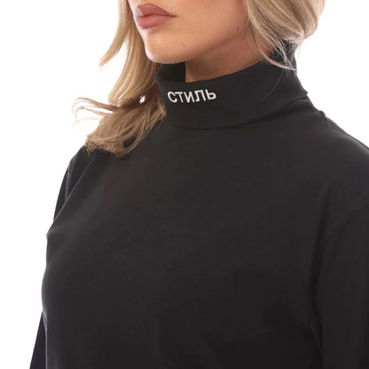 Black-White - Side - Heron Preston Womens-Ladies Roll Neck Long-Sleeved T-Shirt