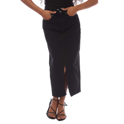 Black - Front - Only Womens-Ladies Siri Denim Midi Skirt