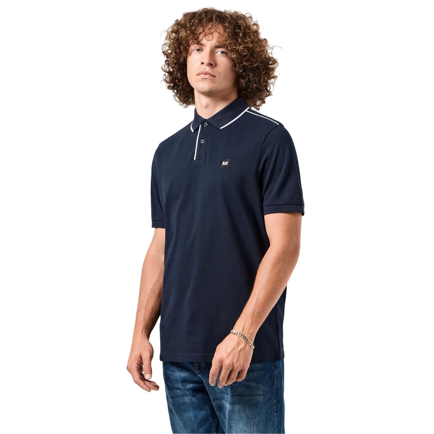 Navy-White - Pack Shot - Weekend Offender Mens Astola Piping Detail Polo Shirt