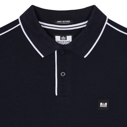Navy-White - Side - Weekend Offender Mens Astola Piping Detail Polo Shirt