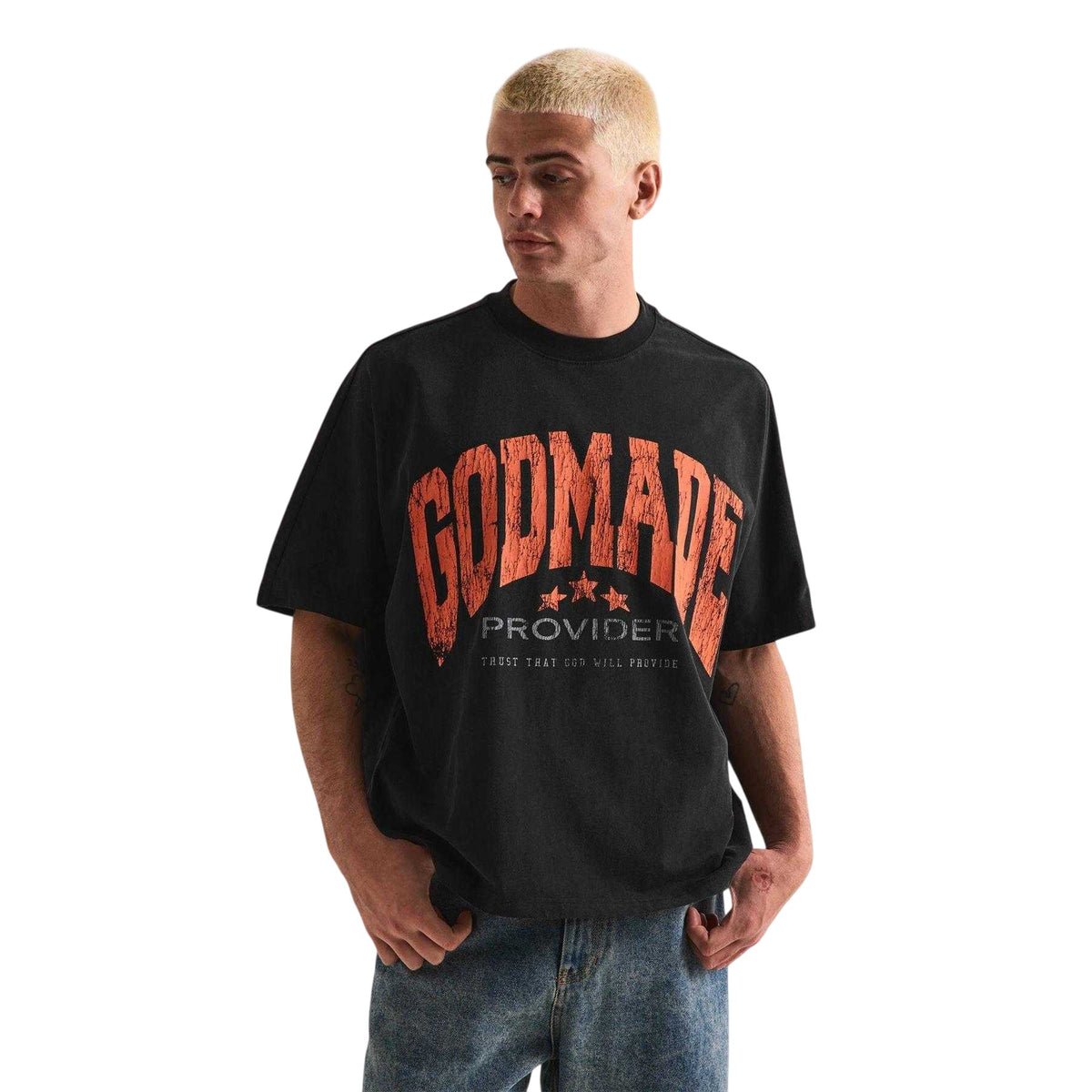 Washed Black - Lifestyle - GodMade Mens Logo Regular T-Shirt