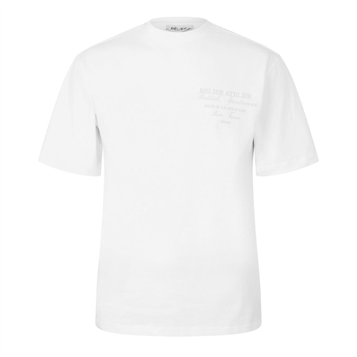 White - Front - Belier Mens Atelier Text Logo T-Shirt