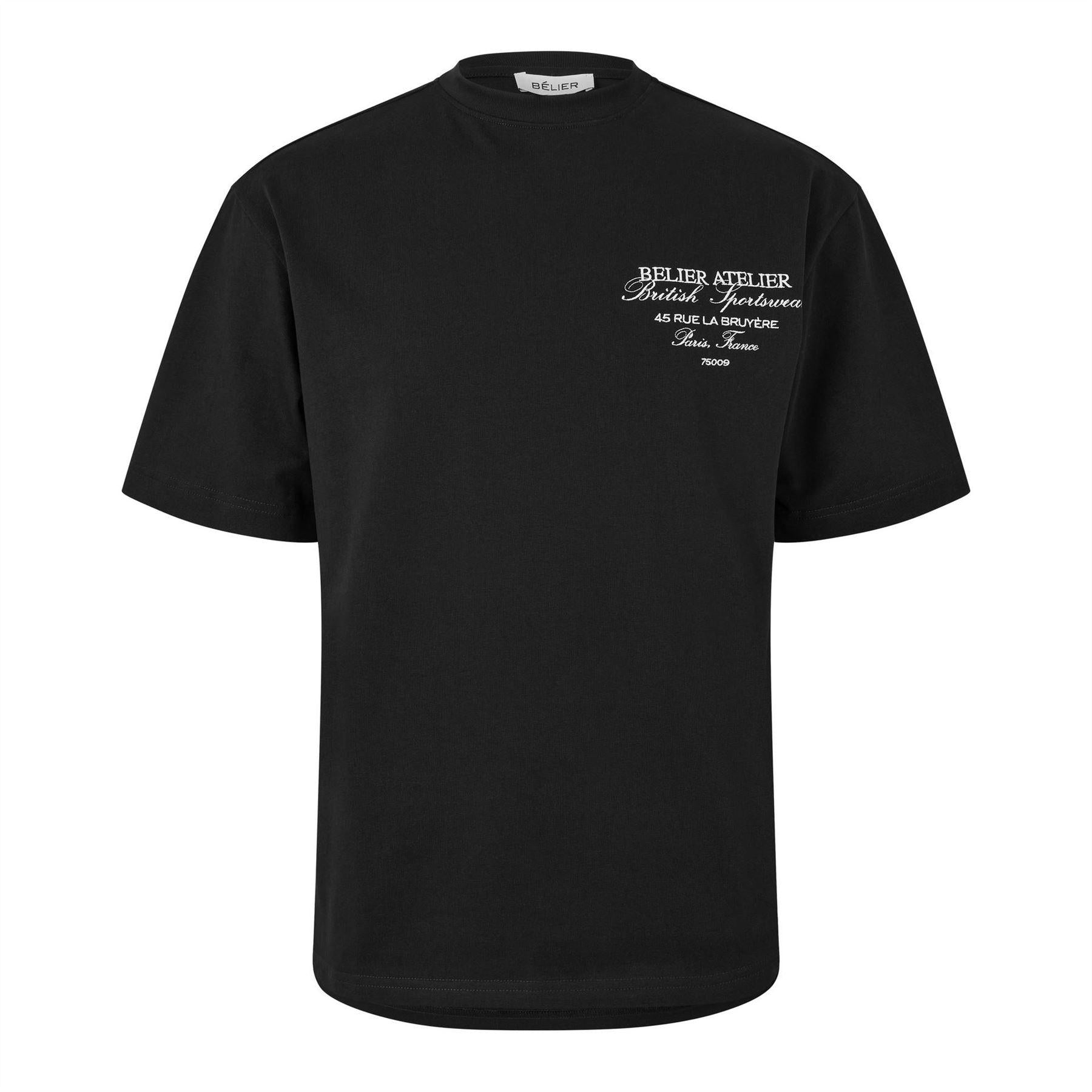 Black - Front - Belier Mens Atelier Text Logo T-Shirt