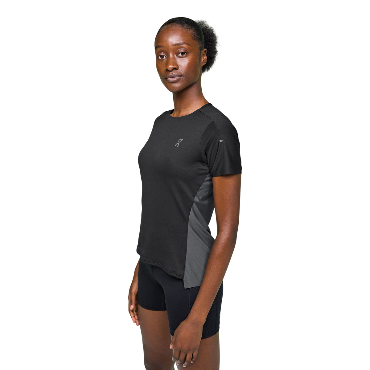 Black-Eclipse Blue - Side - On Womens-Ladies Performance Running Top