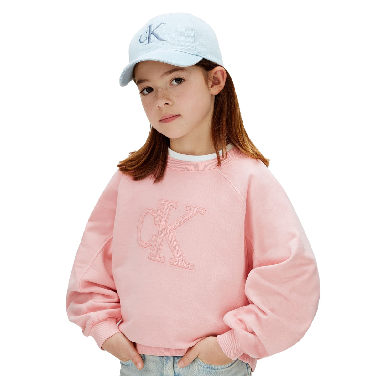 Pink - Side - Calvin Klein Childrens-Kids Relaxed Fit Sweatshirt