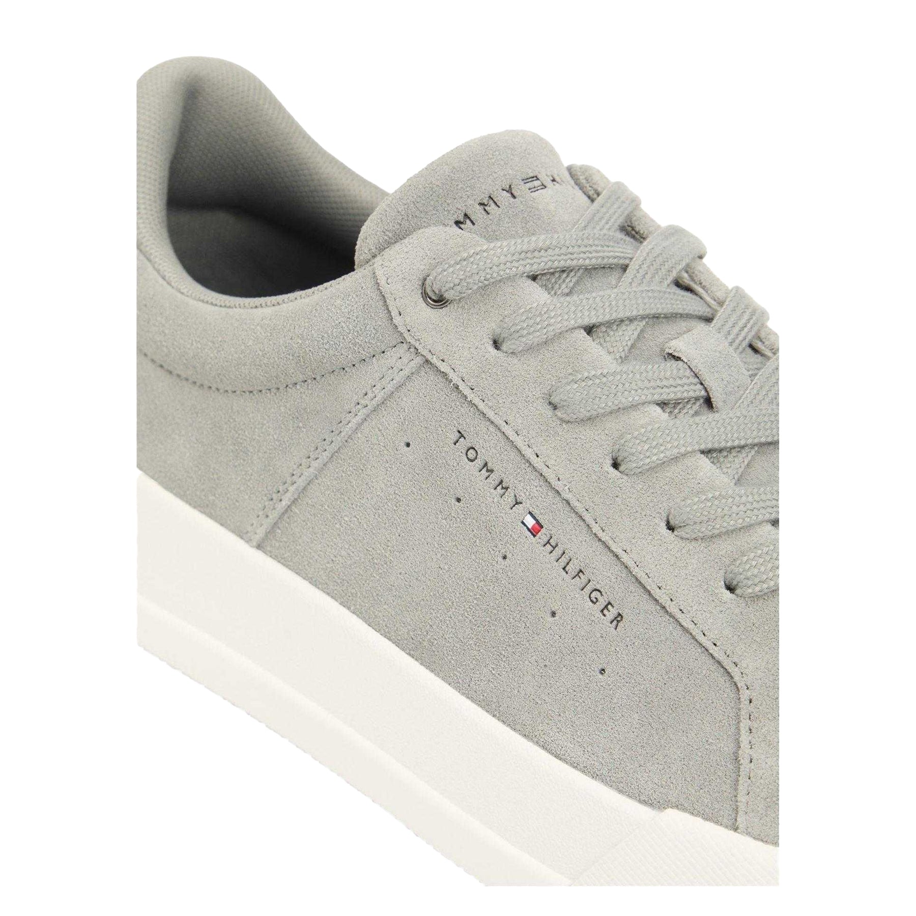 White-Grey - Side - Tommy Hilfiger Mens Court Suede Flat Trainers