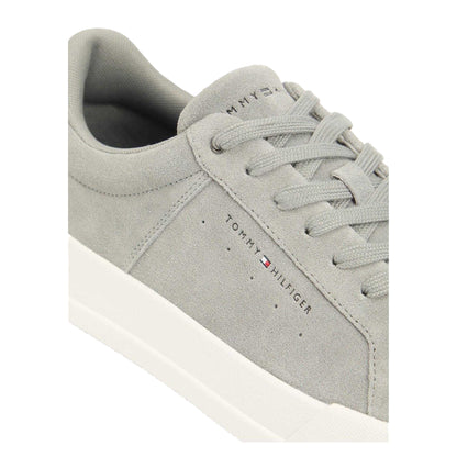 White-Grey - Side - Tommy Hilfiger Mens Court Suede Flat Trainers
