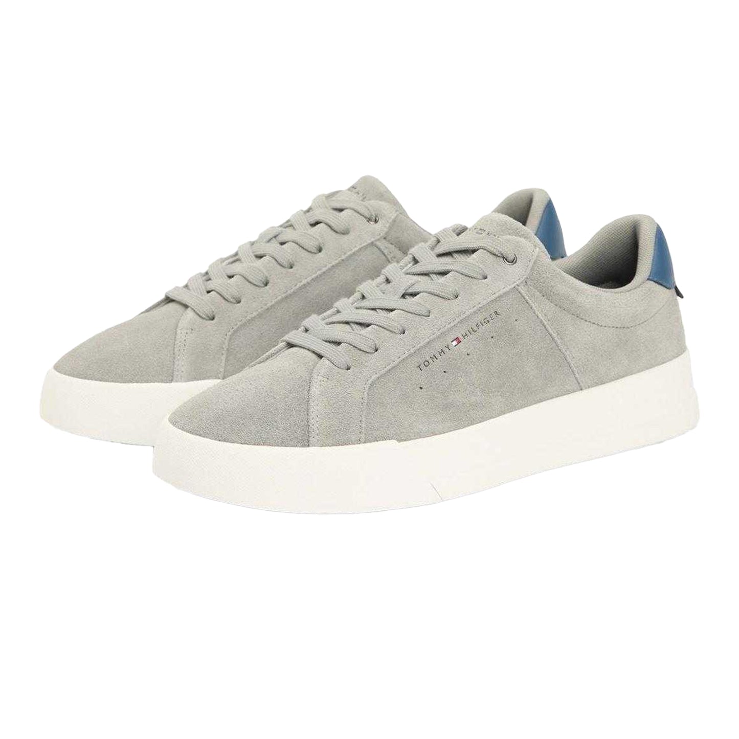 White-Grey - Pack Shot - Tommy Hilfiger Mens Court Suede Flat Trainers
