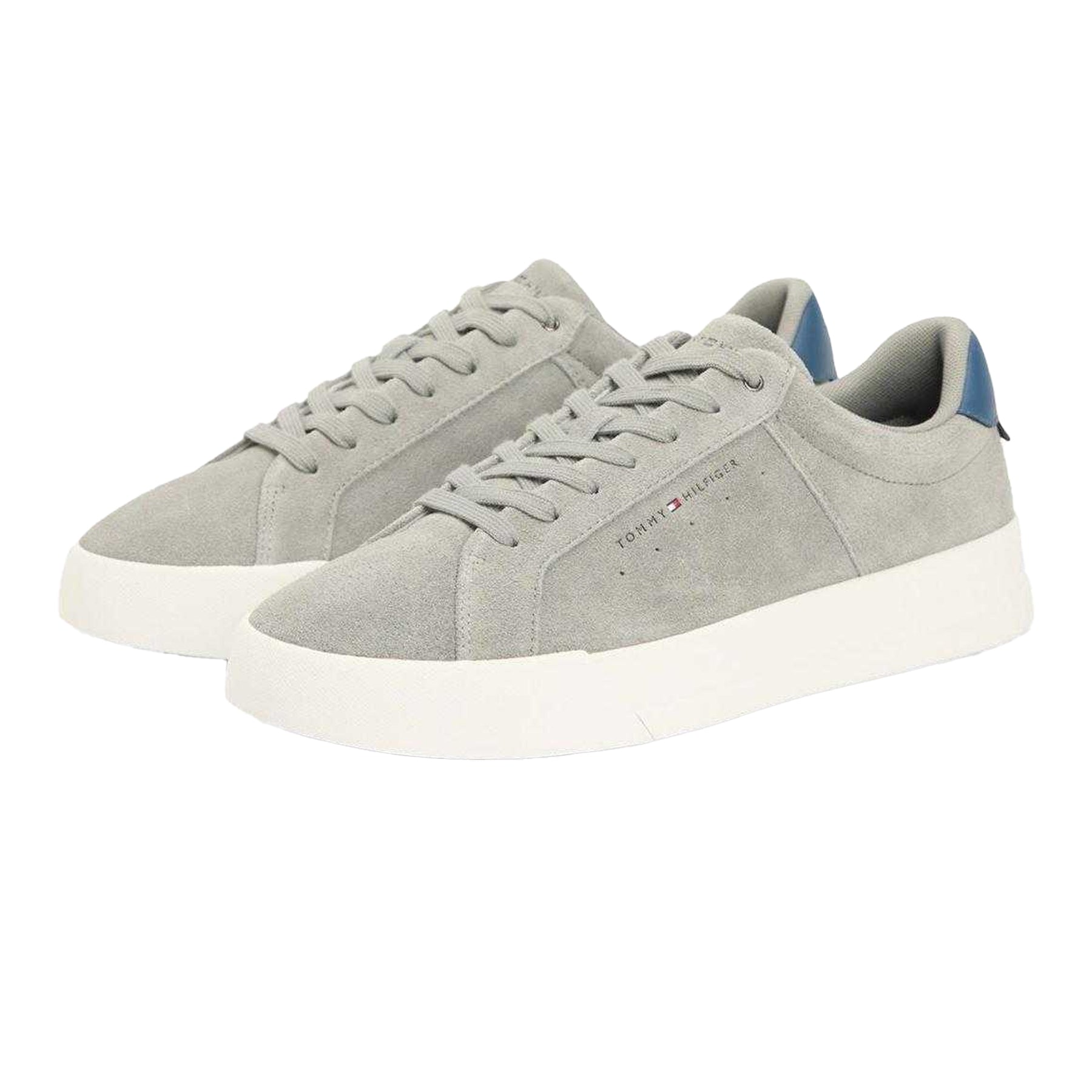 White-Grey - Pack Shot - Tommy Hilfiger Mens Court Suede Flat Trainers