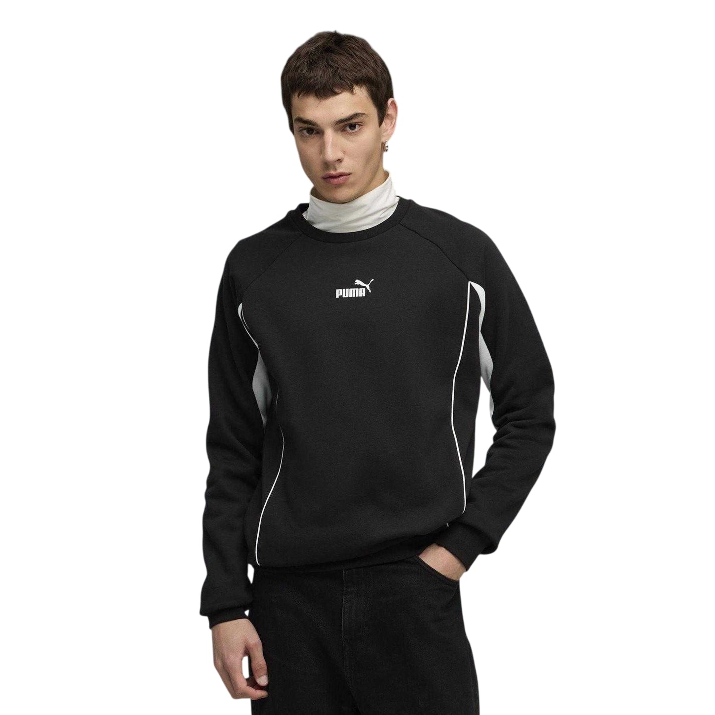 Black - Side - Puma Mens Logo Crew Neck Sports Sweatshirt