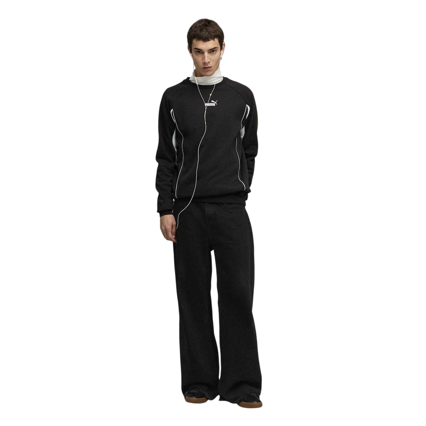 Black - Pack Shot - Puma Mens Logo Crew Neck Sports Sweatshirt