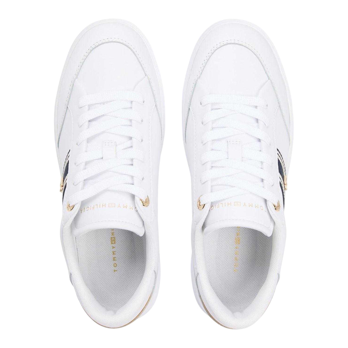 White - Side - Tommy Hilfiger Womens-Ladies Web Leather Flat Trainers