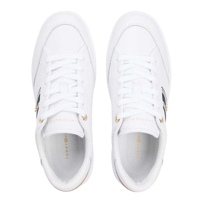White - Side - Tommy Hilfiger Womens-Ladies Web Leather Flat Trainers