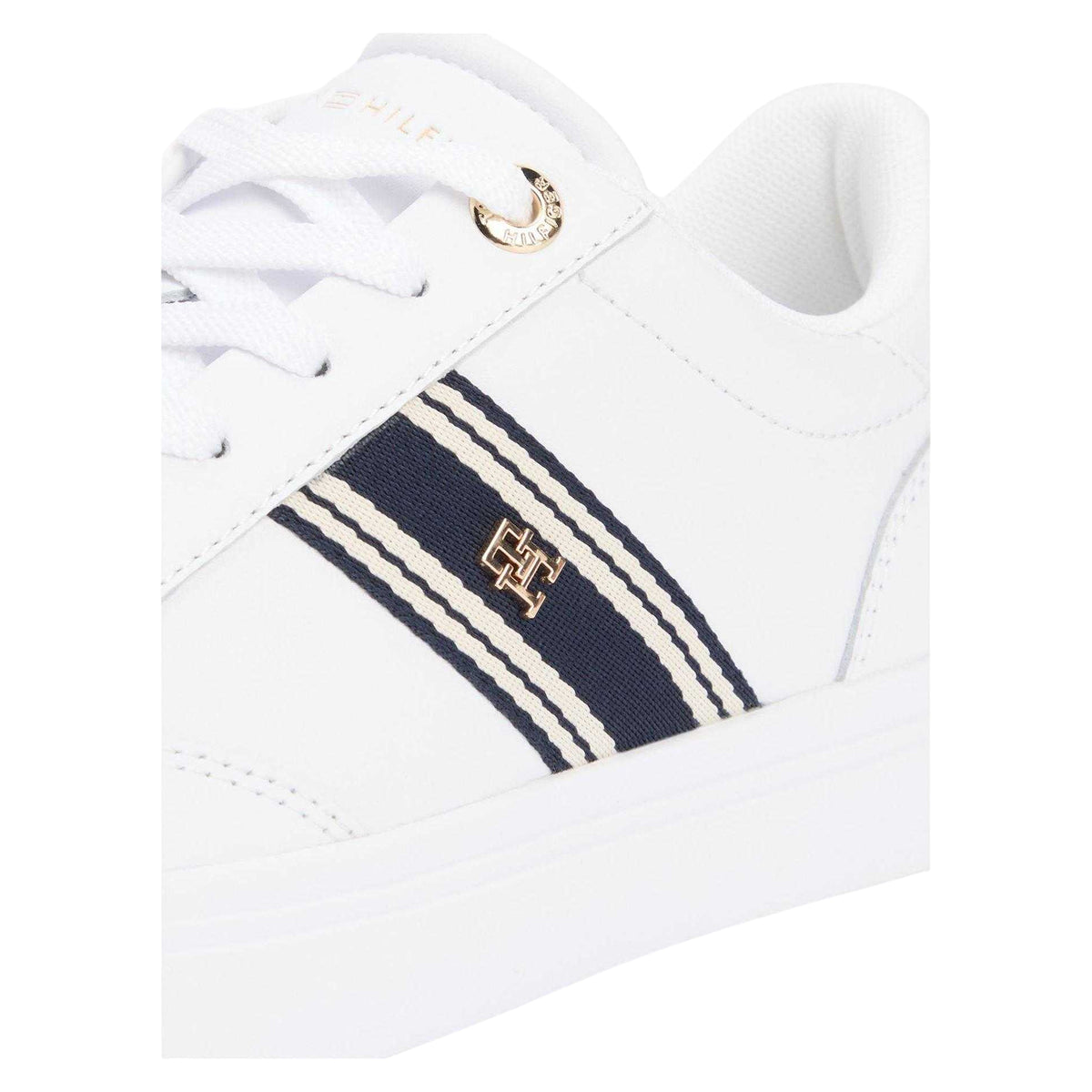 White - Lifestyle - Tommy Hilfiger Womens-Ladies Web Leather Flat Trainers