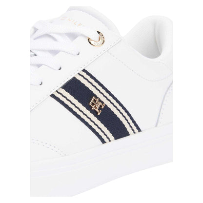 White - Lifestyle - Tommy Hilfiger Womens-Ladies Web Leather Flat Trainers