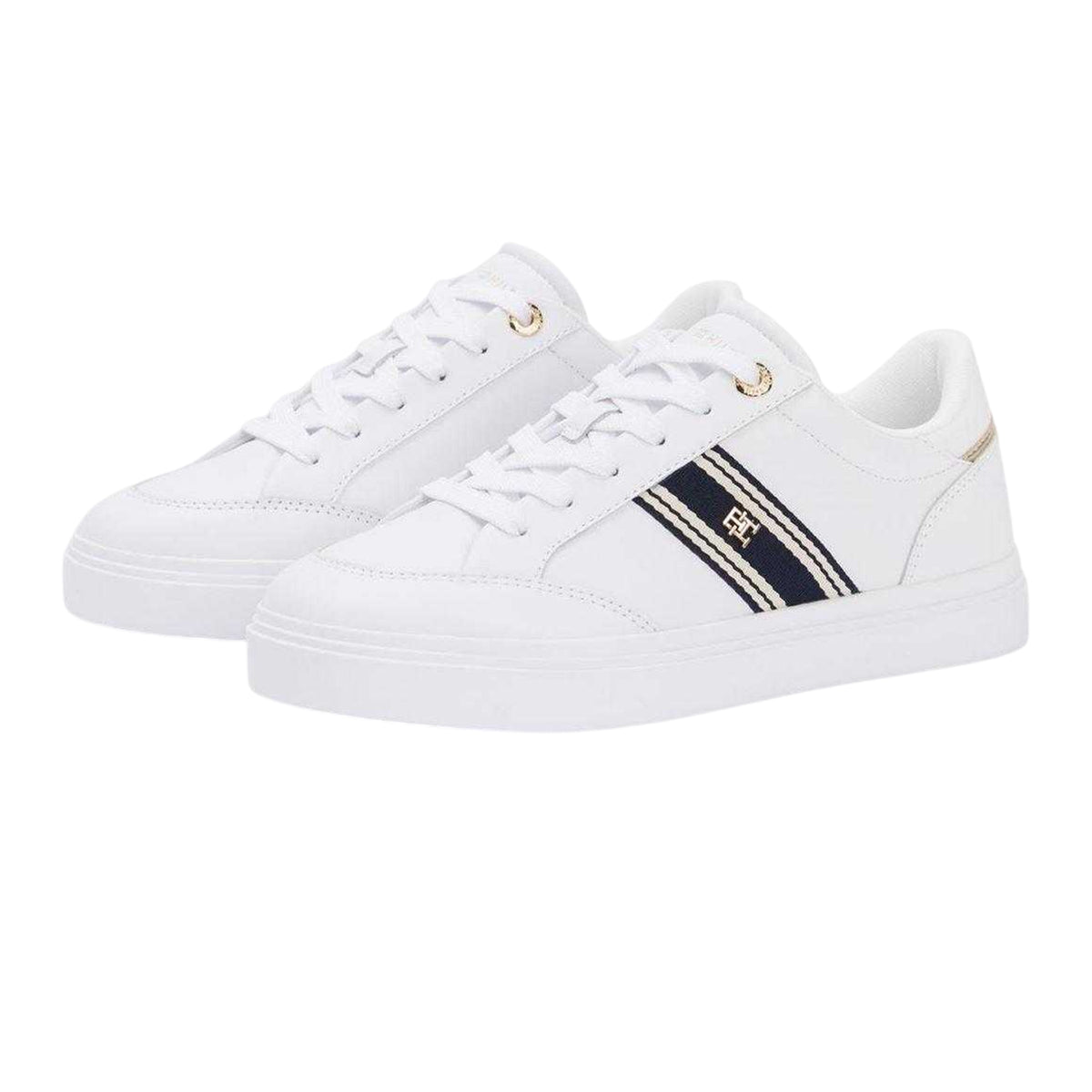 White - Pack Shot - Tommy Hilfiger Womens-Ladies Web Leather Flat Trainers