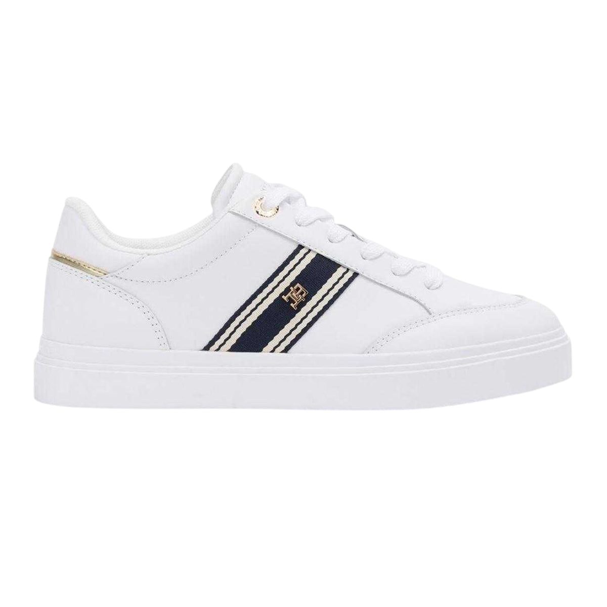 White - Front - Tommy Hilfiger Womens-Ladies Web Leather Flat Trainers