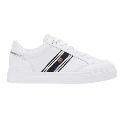 White - Front - Tommy Hilfiger Womens-Ladies Web Leather Flat Trainers