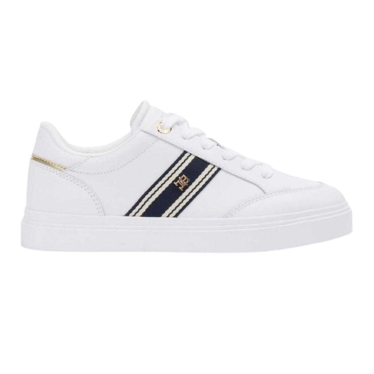 White - Front - Tommy Hilfiger Womens-Ladies Web Leather Flat Trainers