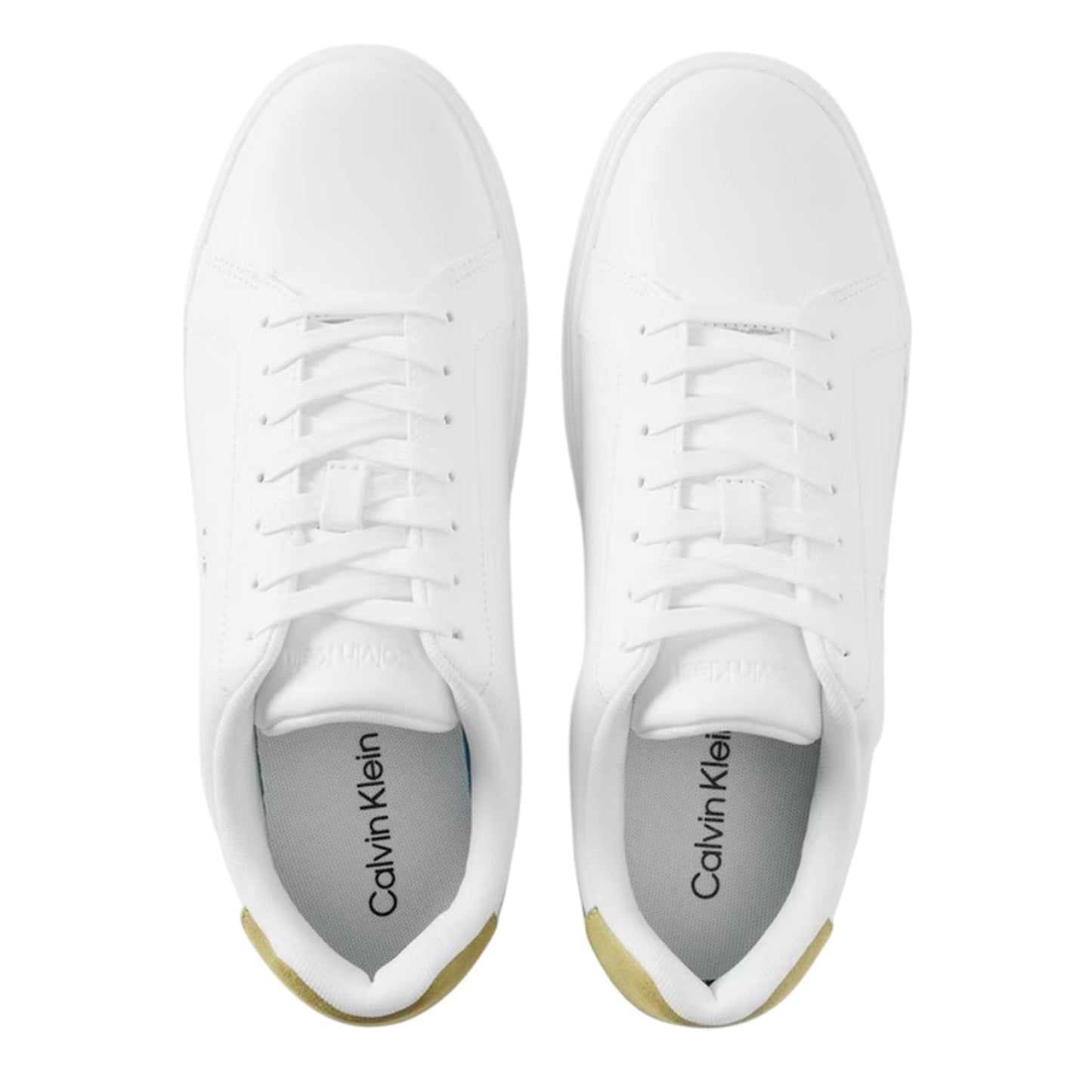 Bright White-White Sage - Side - Calvin Klein Mens Classic Logo Leather Trainers