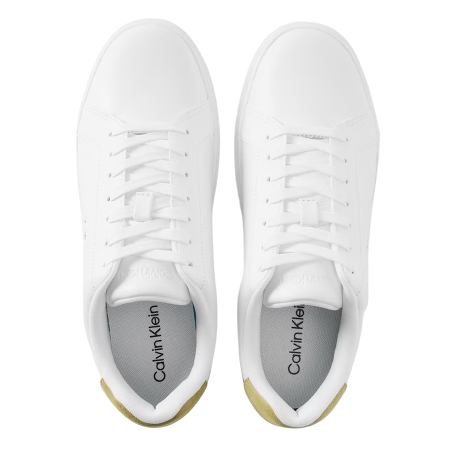 Bright White-White Sage - Side - Calvin Klein Mens Classic Logo Leather Trainers