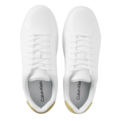 Bright White-White Sage - Side - Calvin Klein Mens Classic Logo Leather Trainers