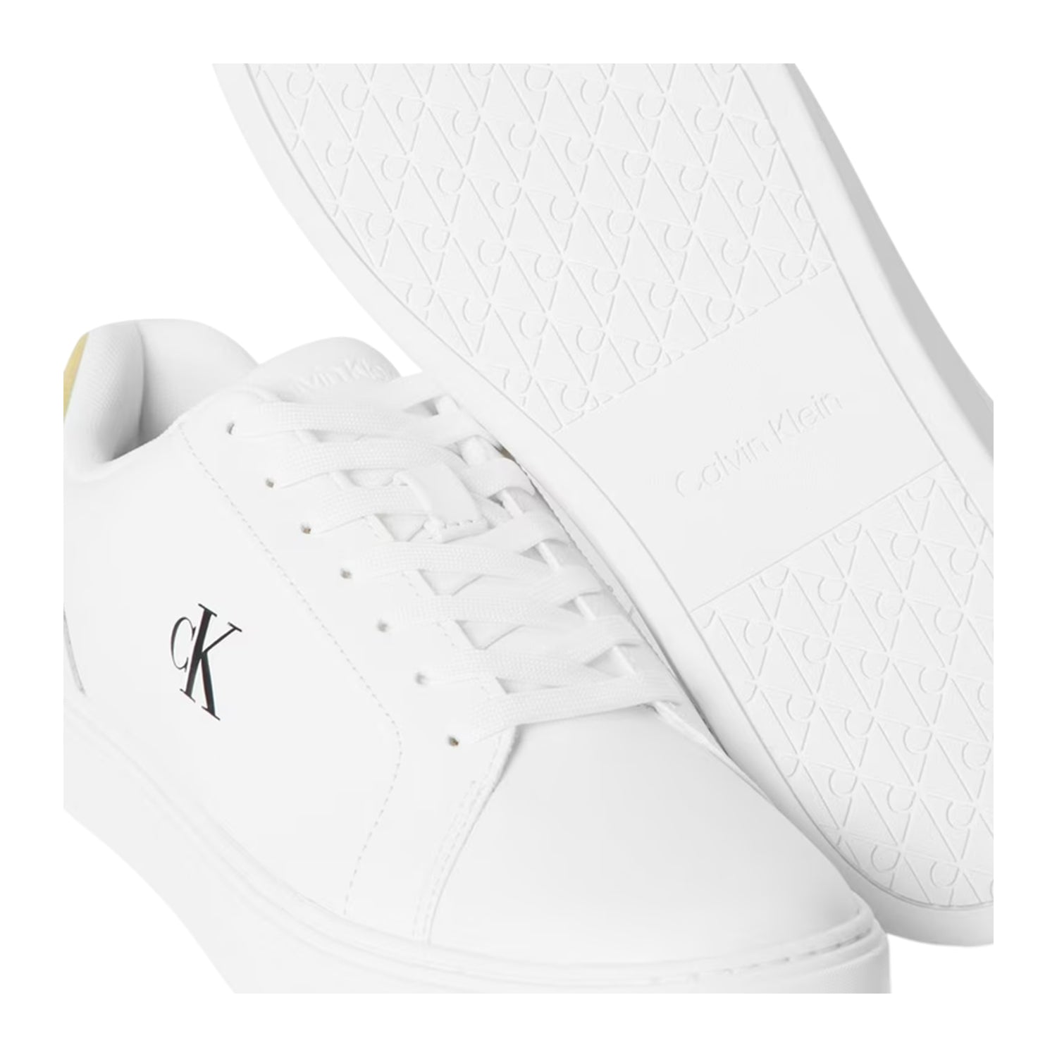 Bright White-White Sage - Lifestyle - Calvin Klein Mens Classic Logo Leather Trainers