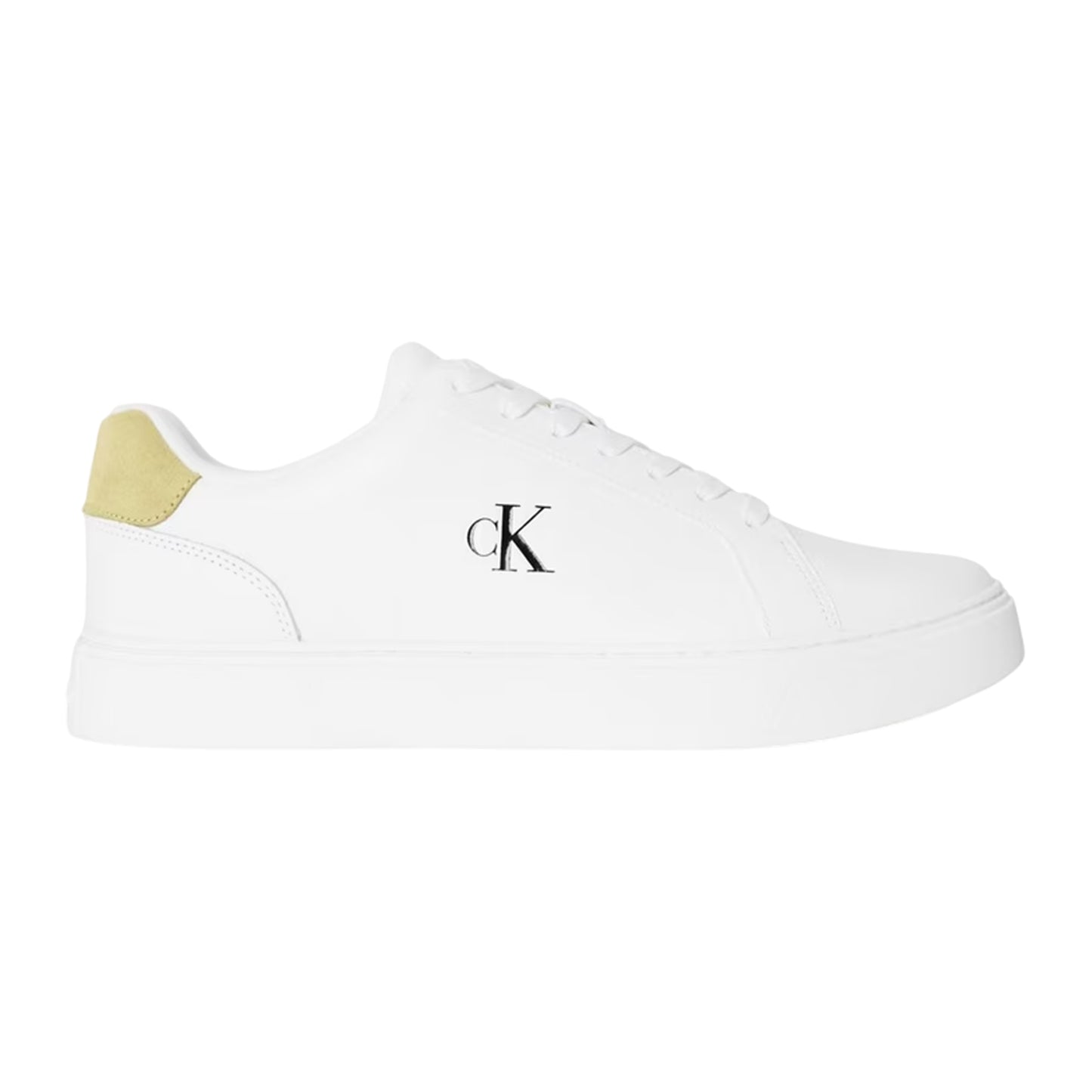 Bright White-White Sage - Front - Calvin Klein Mens Classic Logo Leather Trainers