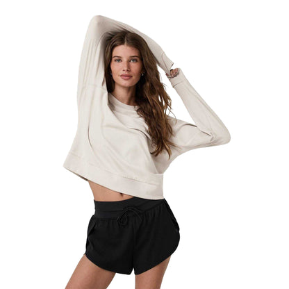 Ecru Heather - Side - Vuori Womens-Ladies Performance Logo Fitted Sweatshirt