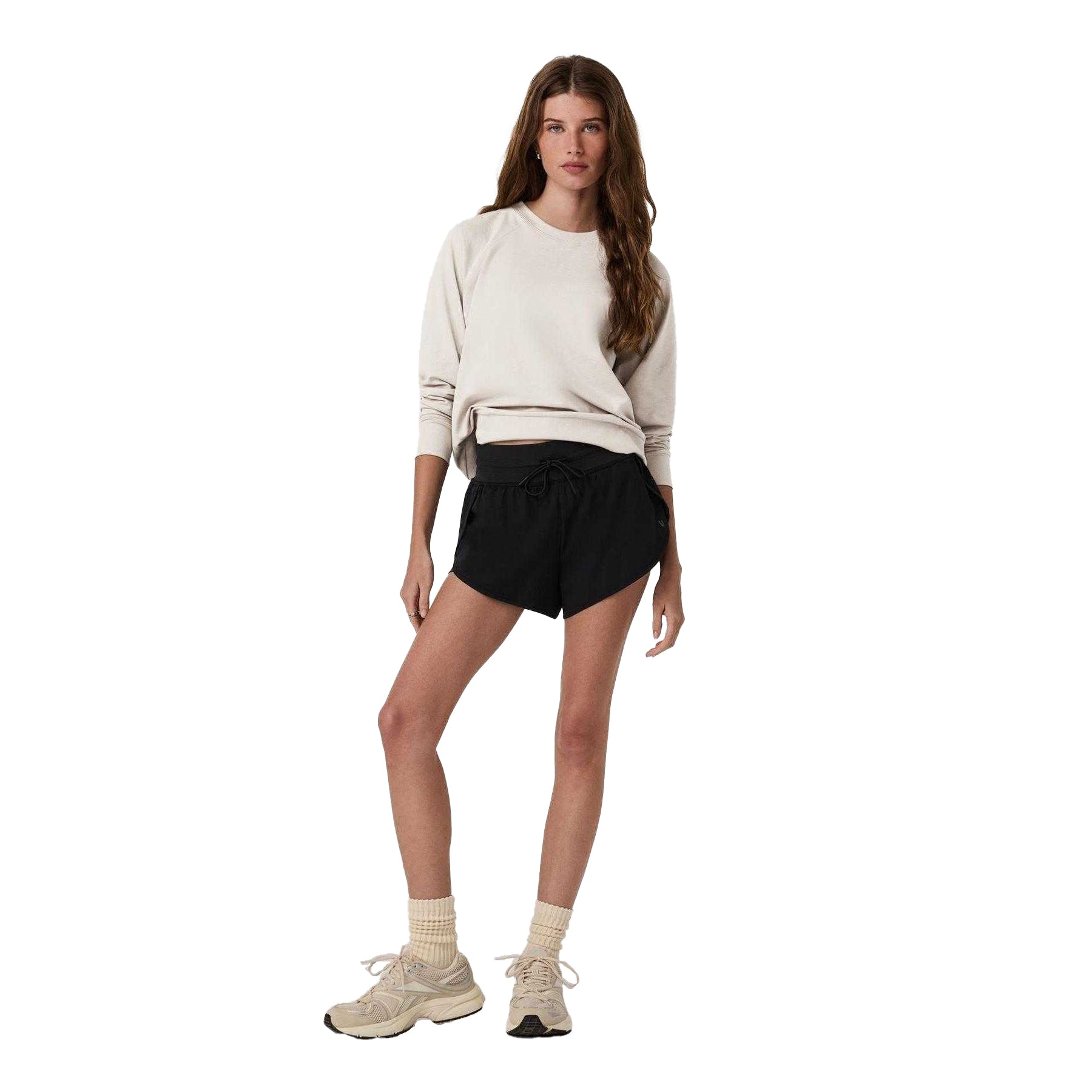 Ecru Heather - Lifestyle - Vuori Womens-Ladies Performance Logo Fitted Sweatshirt