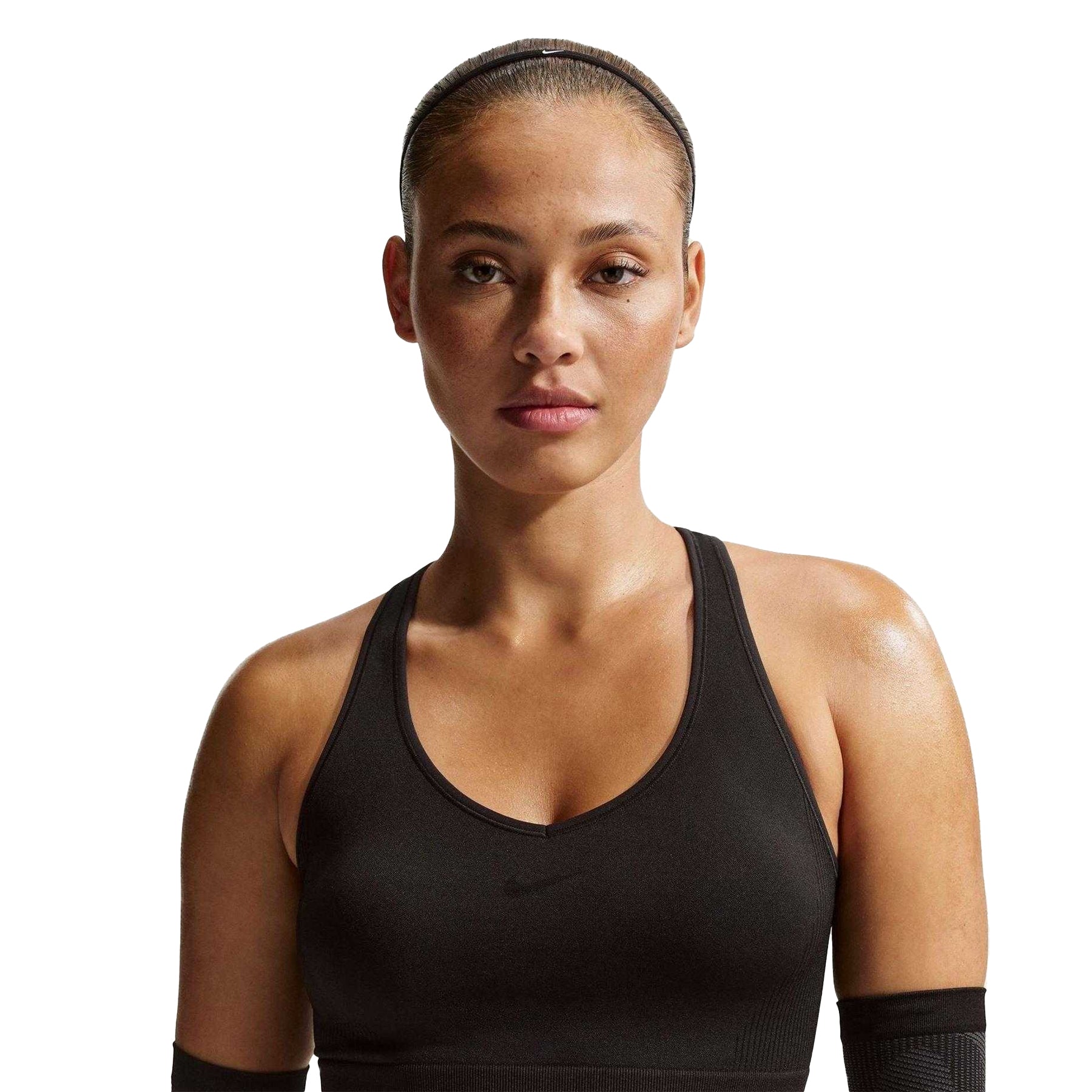 Black - Side - Nike Womens-Ladies Racerback Dri-FIT Cropped Tank Top