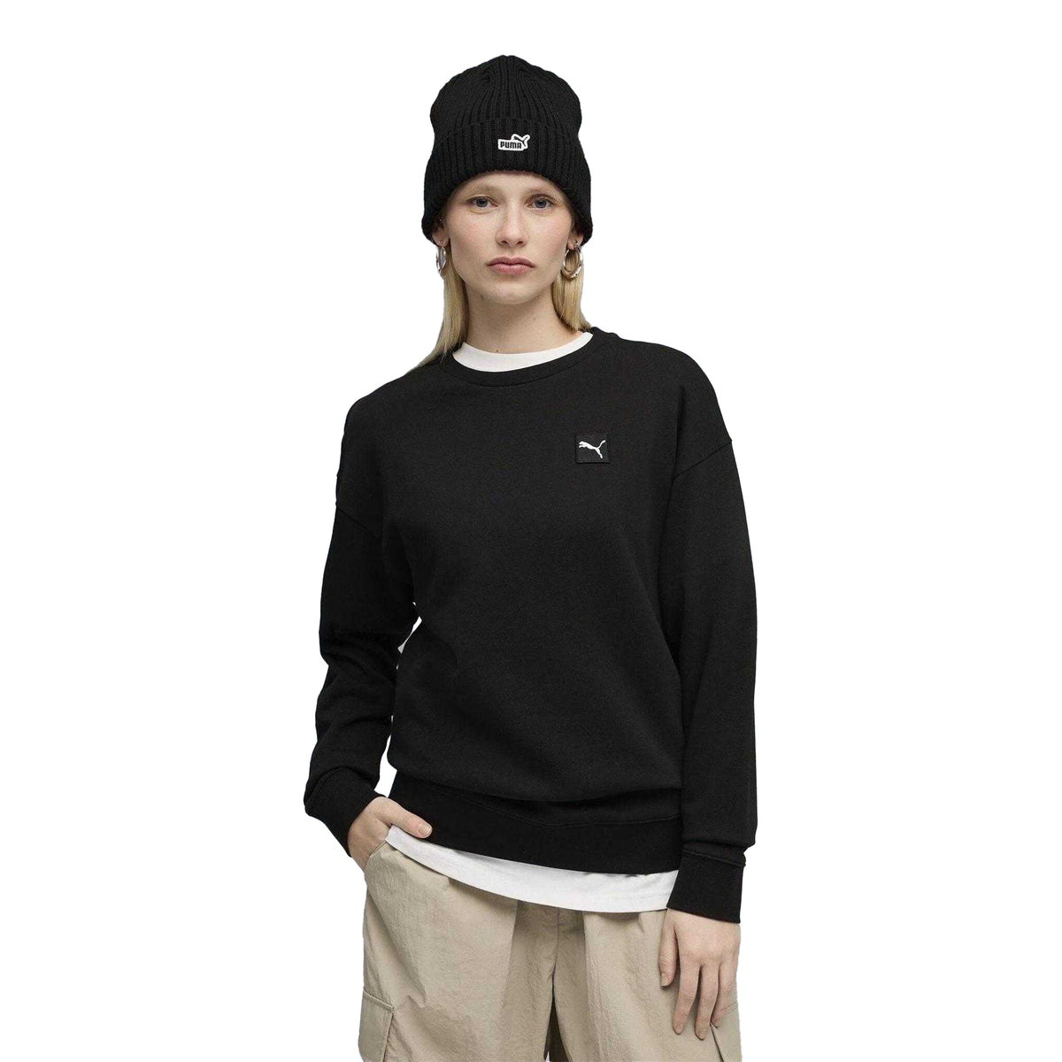 Puma Black - Side - Puma Womens-Ladies Essentials Elevated Sweatshirt