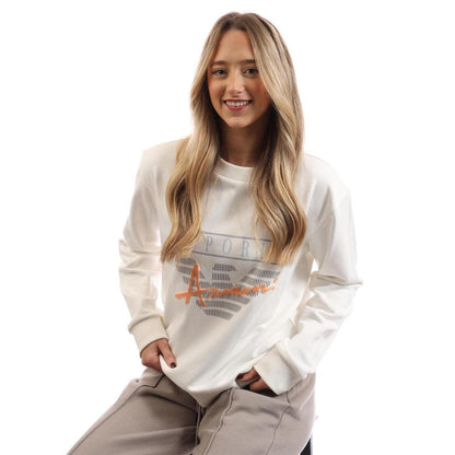 White - Side - Emporio Armani Womens-Ladies EA7 Logo Cotton Sweatshirt
