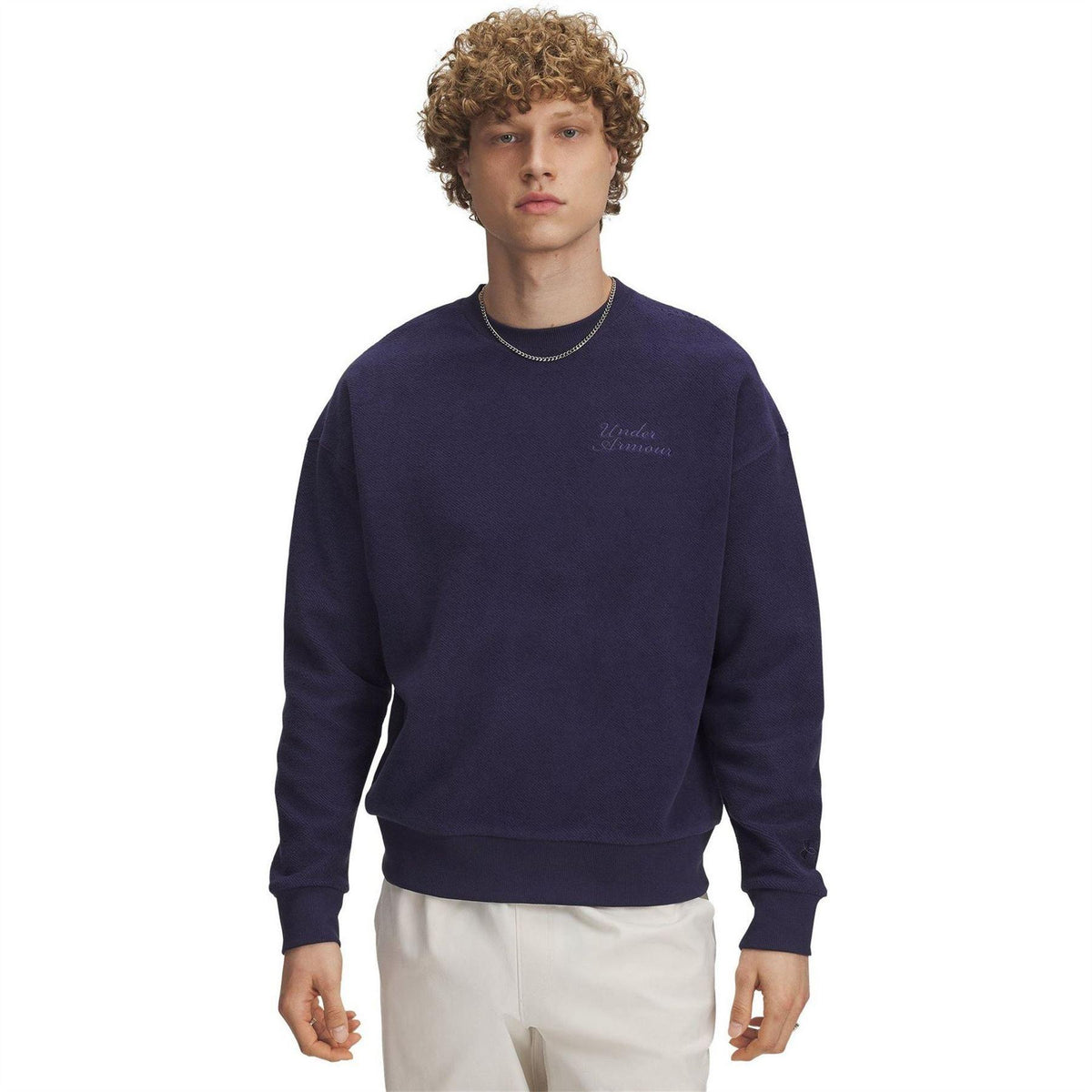 Blue - Front - Under Armour Mens Lettering Terrycloth Drop Shoulder Sweatshirt