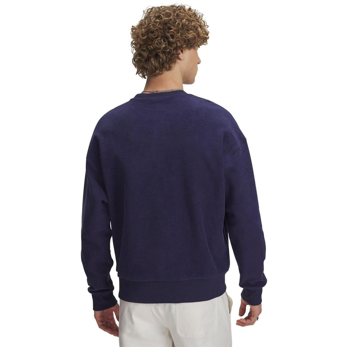 Blue - Back - Under Armour Mens Lettering Terrycloth Drop Shoulder Sweatshirt