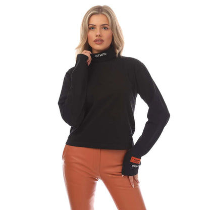 Black-White - Front - Heron Preston Womens-Ladies Roll Neck Long-Sleeved T-Shirt