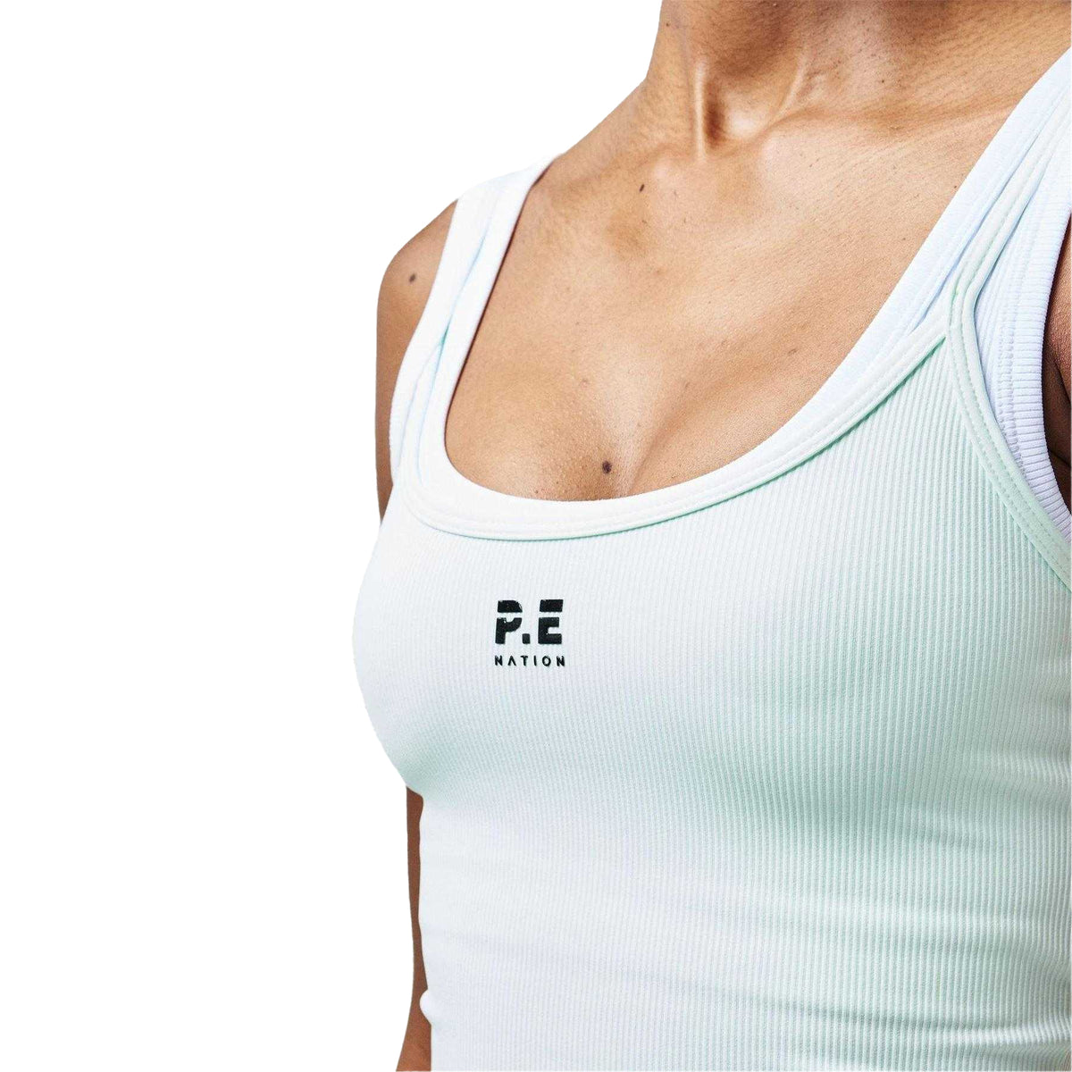Mint Green-White - Side - PE Nation Womens-Ladies Rubberised Logo Layered Fitted Tank Top