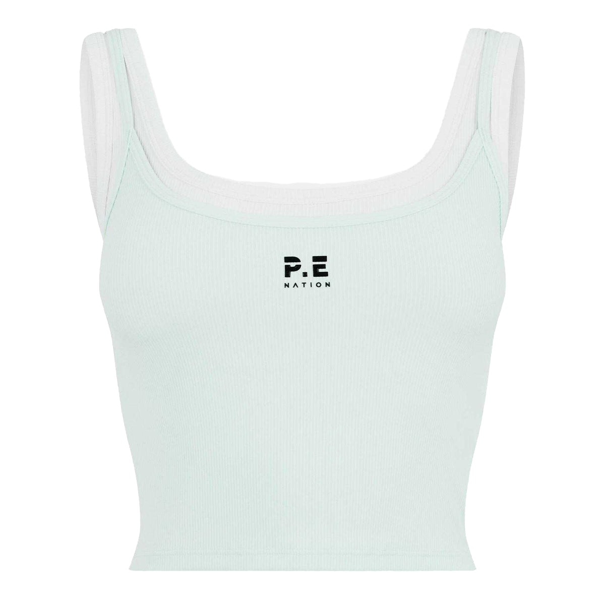 Mint Green-White - Front - PE Nation Womens-Ladies Rubberised Logo Layered Fitted Tank Top