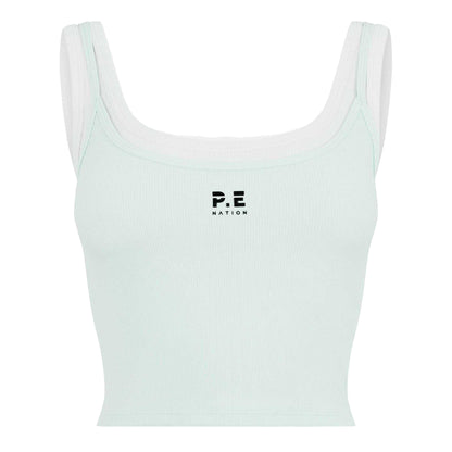 Mint Green-White - Front - PE Nation Womens-Ladies Rubberised Logo Layered Fitted Tank Top