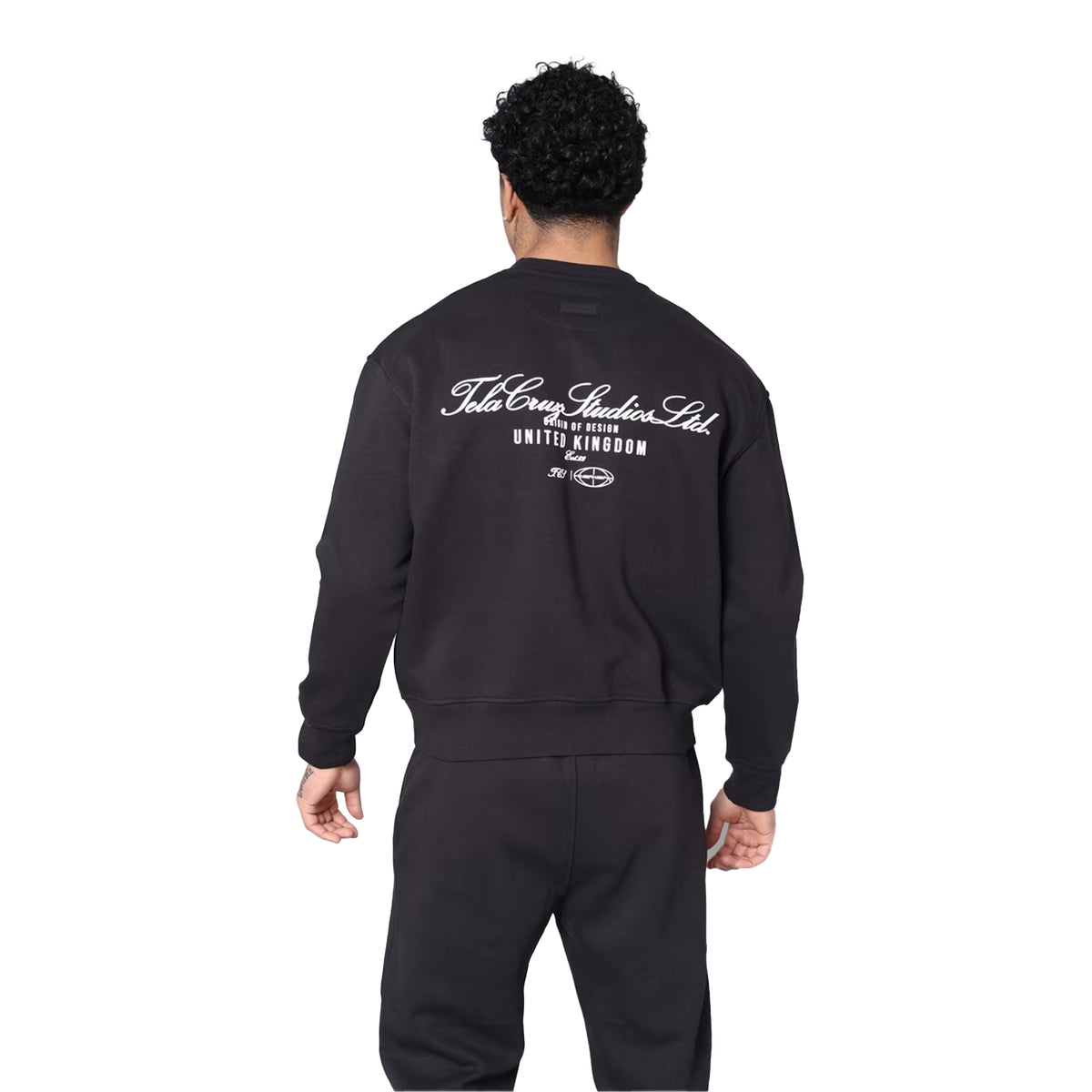 Black - Pack Shot - Tela Cruz Mens Studio Crew Neck Relaxed Fit Sweatshirt