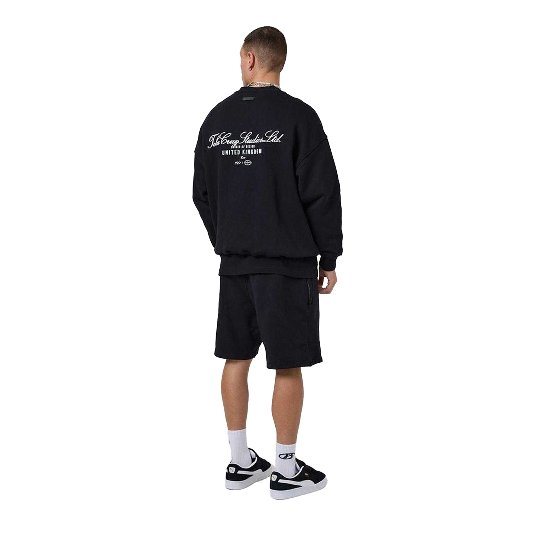 Black - Pack Shot - Tela Cruz Mens Crew Neck Tailored Sweatshirt