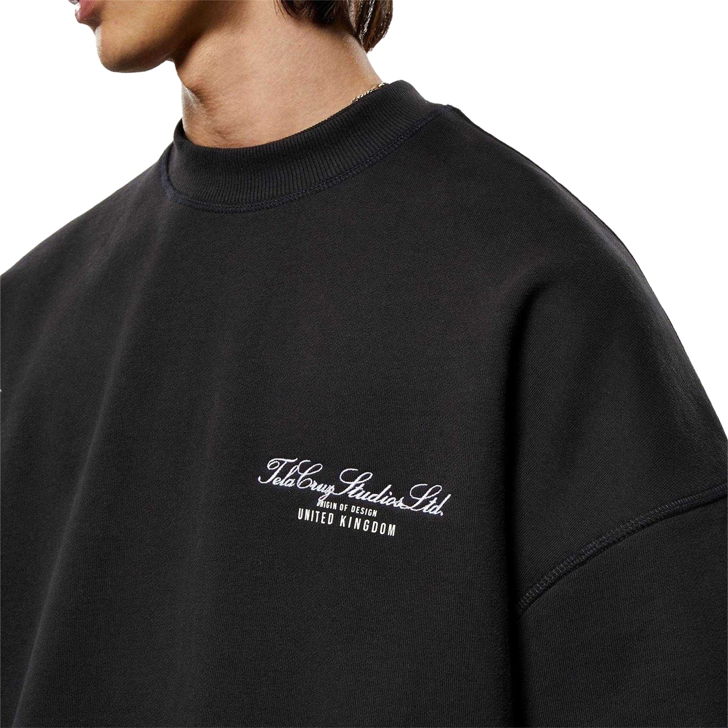 Black - Side - Tela Cruz Mens Studio Crew Neck Sweatshirt