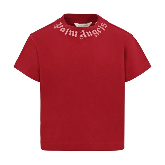 Red - Front - Palm Angels Childrens-Kids Gothic Logo T-Shirt