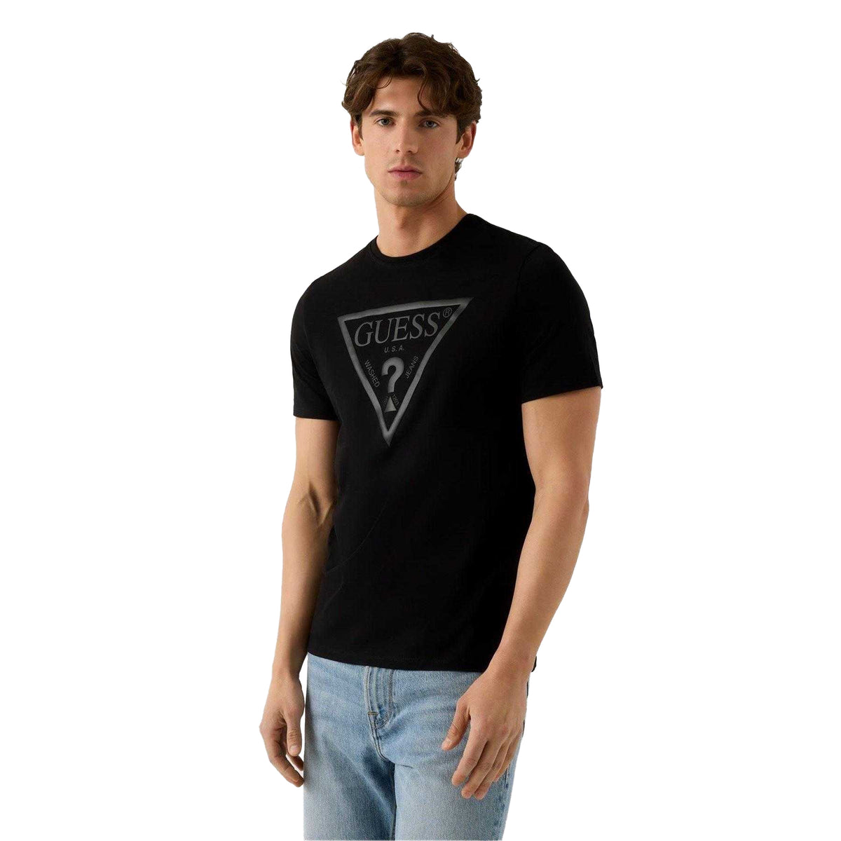 Blue - Side - Guess Mens Triangular T-Shirt